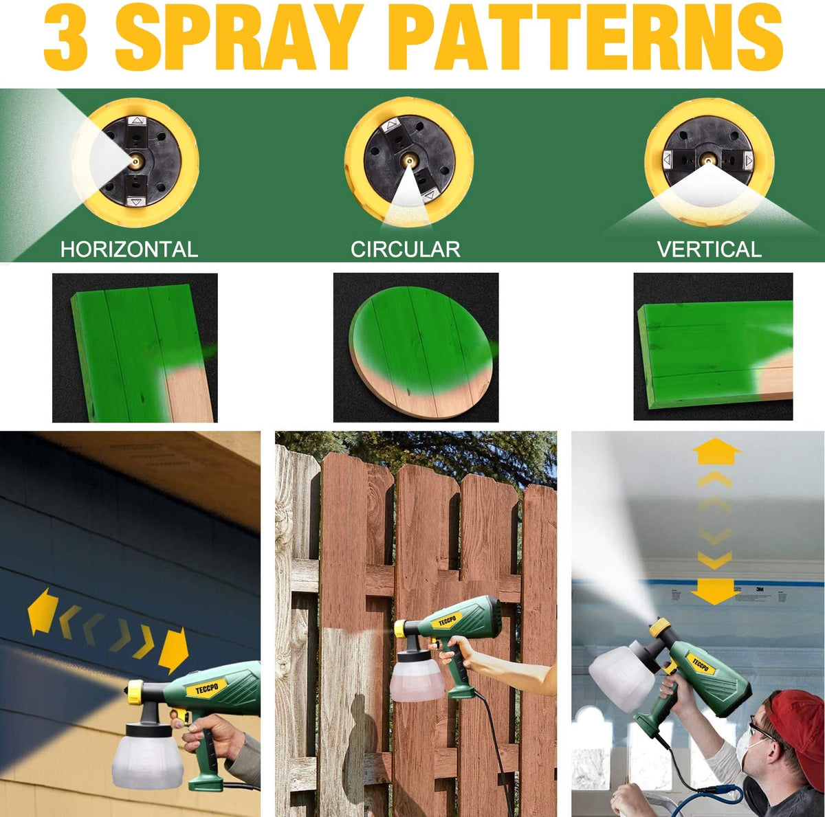 TECCPO Paint Sprayer, Up to 100DIN-s, 4 Nozzles Sizes & 3 Spray Patter